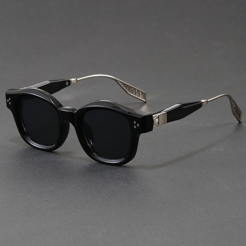 Sunglasses Polarized Men - Retro vierkante acetaat zonnebril met klinknageldecoratie,