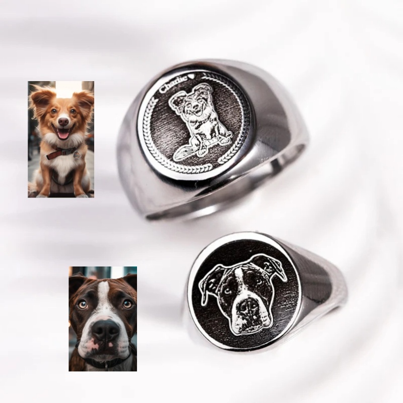 Men Accessories Wholesale - Aangepaste gegraveerde fotozegelring voor mannen, gepersonaliseerde