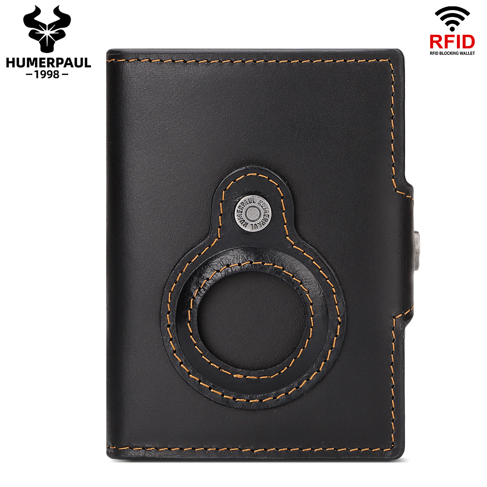 Bifold Leather Wallet - Heren creditcardtas van rundleer, effen kleur,