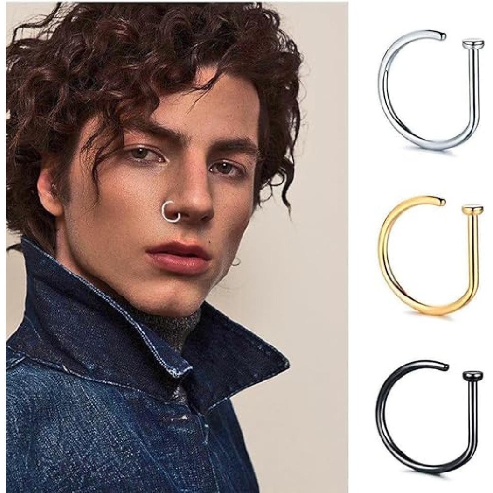 Men Accessories Combo - 4-pack niet-piercing D-vormige neusringen, nep neusmanchetten,
