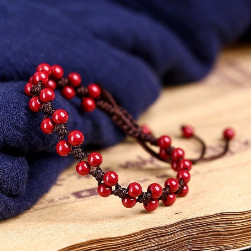 Bracelet Beaded Men - Aangepaste Natuurlijke Rode Cinnaber 6Mm Kralen