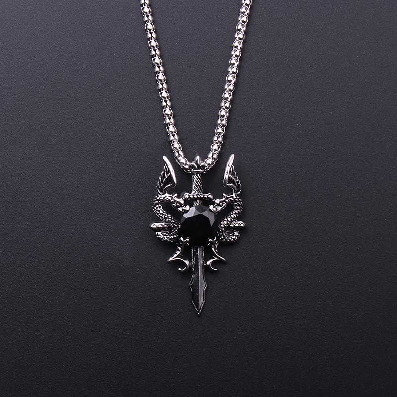 Men'S Accessories And Jewelry - Dubbele Draak Zwarte Edelsteen Kruisketting Punk