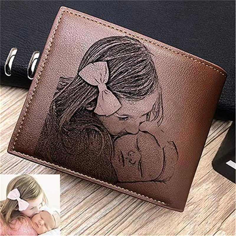 Bifold Leather Wallet - 2025 gegraveerde foto korte portemonnee op